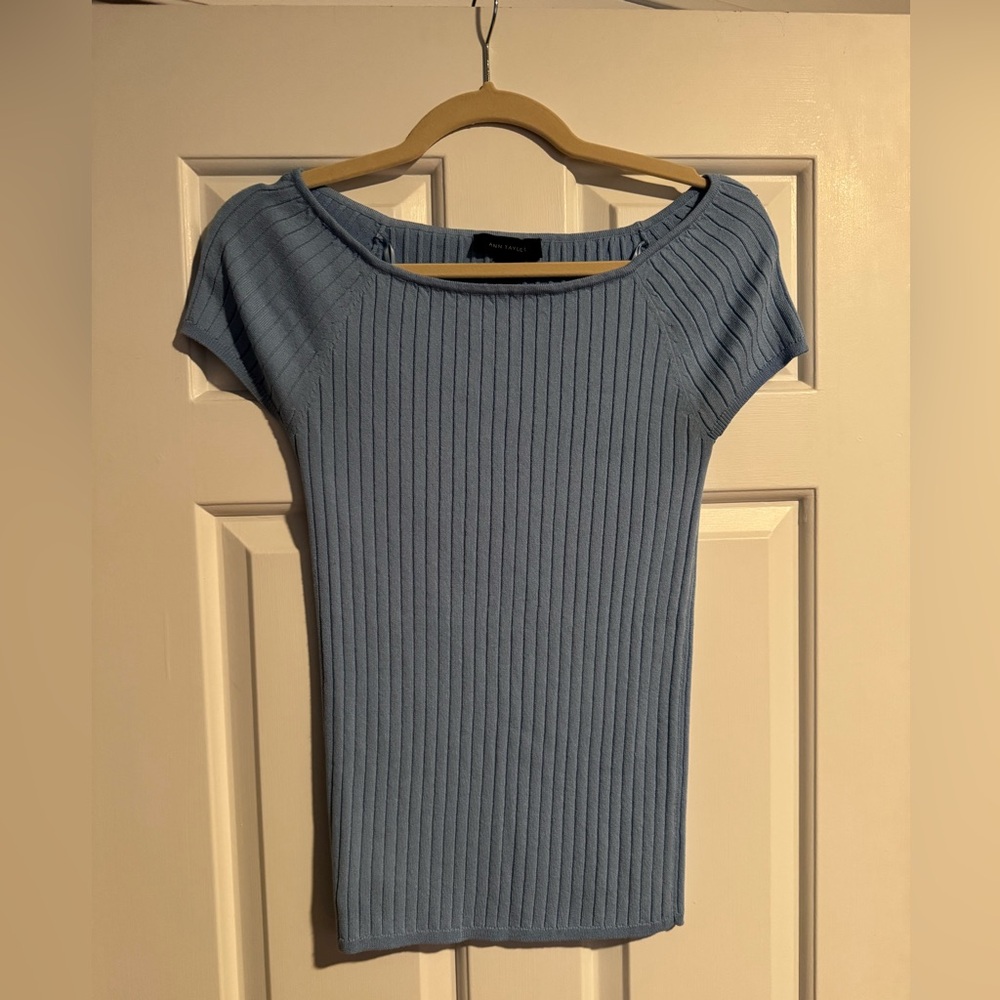 Ann Taylor Blue Ribbed Boatneck Top